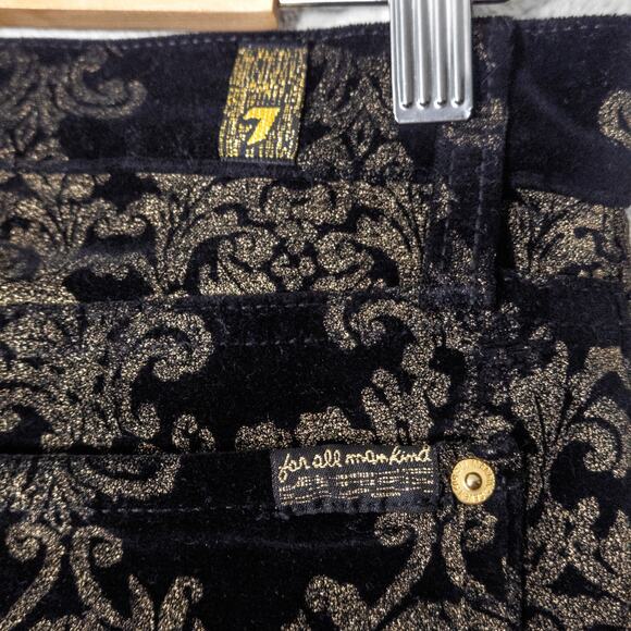 7 For All Mankind Women’s Pants Baroque Glam Y2K Velvet Gold Damask Skinny Sz 27 - Picture 8 of 10